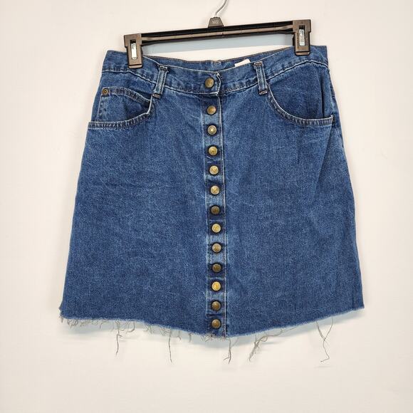 Stuffed Shirt Jeanswear Dresses & Skirts - Vintage Womens Denim Mini Skirt Size 12 28" Blue Frayed Stuffed Shirt Jeanswear